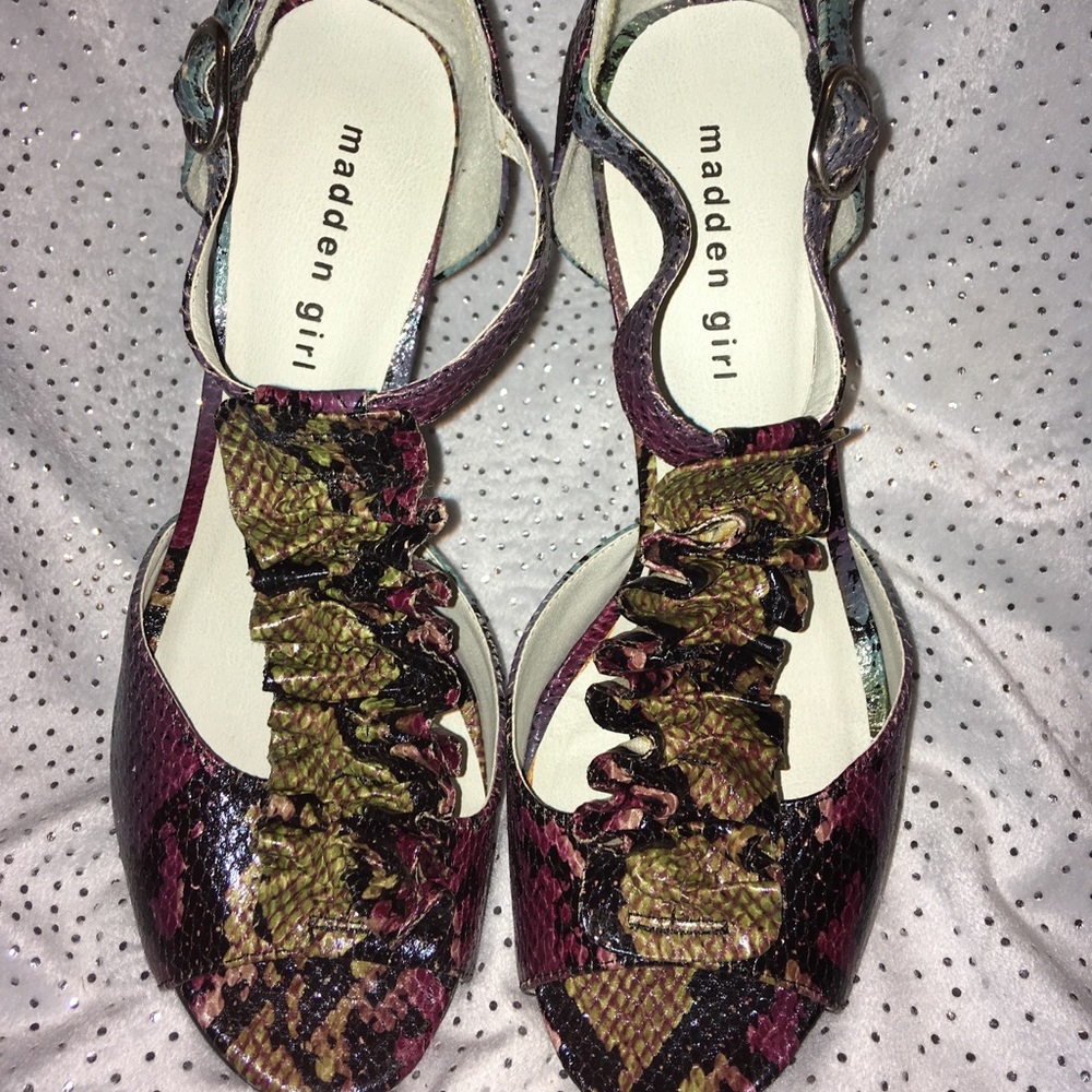 Euc Madden Girl Rainbow Python Open Toe Heels - image 2